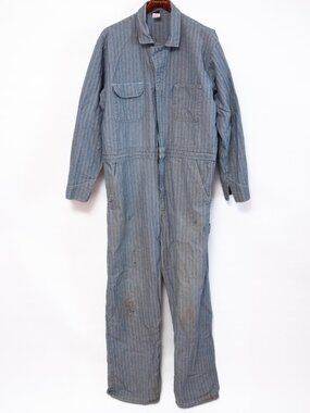 Vintage 70s Big Ben Herringbone Coveralls 44R USA Distressed Workwear Jumpsuit T